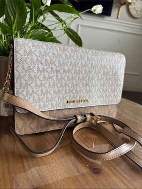 Michael Kors Two-Tone Beige and White Signature Crossbody